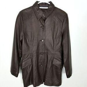 Reilly Olmes Collection Women Leather Button Up Jacket Sz L Brown Grunge